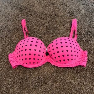 Lace Bra with Heart Print